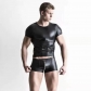 Men Sexy Club Leather T-shirt Tights Zipper Open Crotch Pant N806