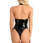Sexy Mesh Catsuit Latex Women Patent Leather Short Jumpsuits YS2140