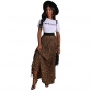 Women White letter T-shirt and Casual Leopard Print Dress Maxi formal skirts for ladies M8451