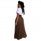 Women White letter T-shirt and Casual Leopard Print Dress Maxi formal skirts for ladies M8451