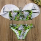 Green Leaf Printed Sexy Off Shoulder Two-pieces Swimsuit M11846