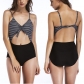 Black White Striped Hollow Out Sexy Two Pieces Bikini Swimsuit 18005L