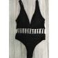 Deep V Neck Sexy Black White Women Hollow Out One Pieces Swimsuit XM1001
