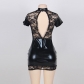 Sexy Lace Wetlook Leather Dress M7314