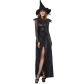 Sexy Black Halloween Witch Costume Long Dress with Hat m40391