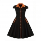 5XL Big Size Elegant Ladies Single-Breasted Vintage Pinup Swing Dress 1729A