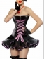 women zipper front with pink belt black leather corset m1210B