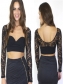 Black low-cut long sleeve lace clubwear tops M30044b