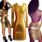 Sexy Gold Hollow Out Bodycon Dress M3900