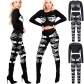 Autumn Sexy Skeleton Print Two Piece Sets for Women Halloween Party Cosplay Costume