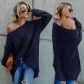 Women Sexy Off Shoulder Long Sleeves Plush Sweaters M30414