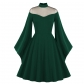 Women Fashion Elegant Mesh Patchwork Flare Sleeve Party Dress M3067