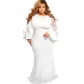 Plus Size Mesh Ruffle Sleeve Elegant Women Wedding Party Maxi Dress M3117