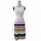 Summer high waist rainbow striped sleeveless beach wear dress