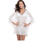Newest V Neck Sexy Summer Embroidery White Beach Cover Ups Dress