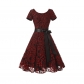 Summer Retro Design Rond Neck Lace Ladies Dress with Satin Belt M17874