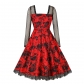 Gothic Mesh Long Sleeves Lace Retro Black Rose Drawing Halloween Dress M5150