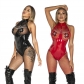 Women Sexy Mesh Chain Open Crotch Leather Erotic Catsuit M6786