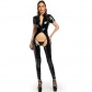 Short Sleeve Open Crotch Leather Jumpsuit Bodycon Bodysuits For Women Sexy XX68102