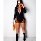 Long Sleeves Sexy V Neck Bodycon Short Jumpsuit M8352