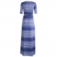 Summer Stripe Printed Swing Maxi Dress Plus Size M8433