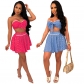 Off Shoulder Bowknot Crop Top And Skirts Two Piece Set m8431