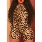 Sexy Long Sleeves Turtleneck Leopard Fitness Biker Playsuits M9125