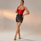 High Waist Pu Leather Hollow-out Package Hip Pencil Sexy Mini Skirt A22074