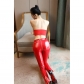 Sexy Street Girl Patent Leather Tights Color Black And Red Zipper Crotch Pants 6787