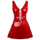 Women Sexy Lace-Up Wetlook PVC Bodycon Mini Dress M7036