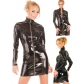 Ladies long sleeves leather dress with zipper M7258