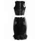 Women Sexy Black Leather Two Pcs Dress M7272