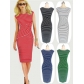Adult Women Midi Stripe Pattern OL Tight Dress M30207