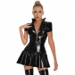 Women Sexy Shiny PVC Leather Nightclub Latex Pleated Mini Dress XX6392