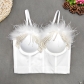 Feather Short Crop Sexy Nailed Beaded Tassel Breast Shaper Stage Top KN8130